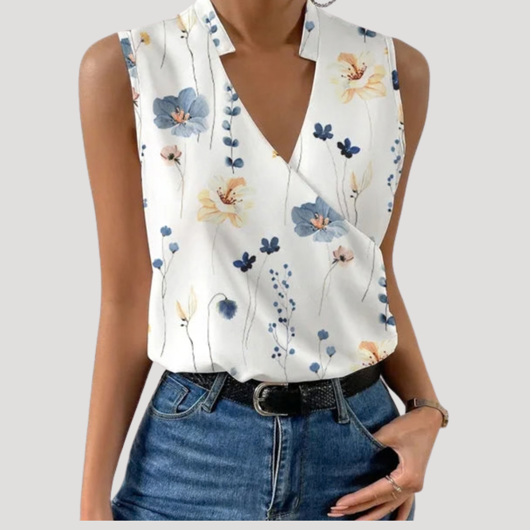 Duttini | Chic Wrap Front Sleeveless Blouse in a Flattering Cut