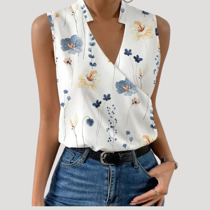 Duttini | Chic Wrap Front Sleeveless Blouse in a Flattering Cut